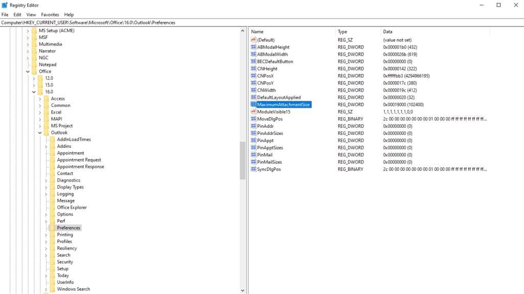 Increasing the Outlook Attachment Size Limit